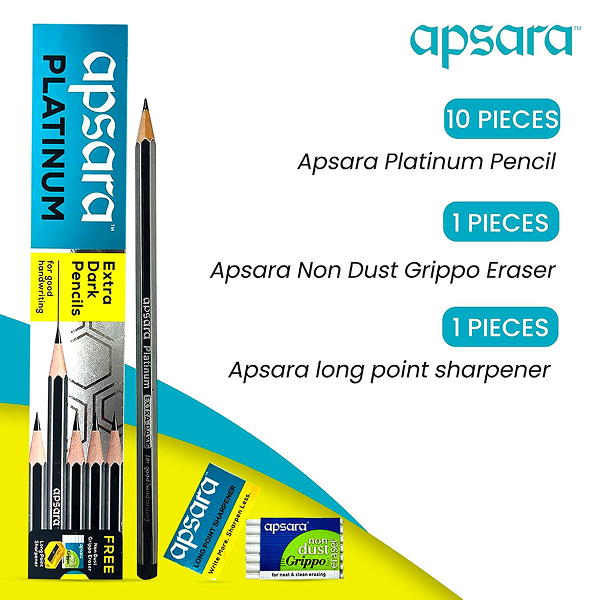 Apsara Platinum Extra Dark Pencils - Pack of 10